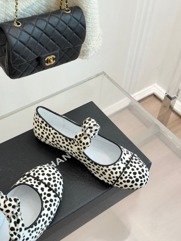 CC Leopard Print Bunny-Ear Mary Jane Flats Calfskin Pony Hair 841989