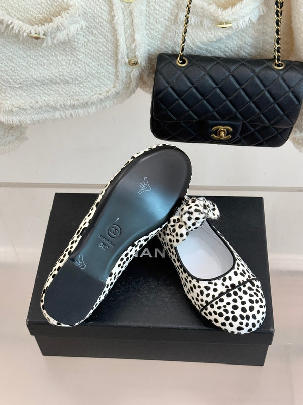 CC Leopard Print Bunny-Ear Mary Jane Flats Calfskin Pony Hair 841989