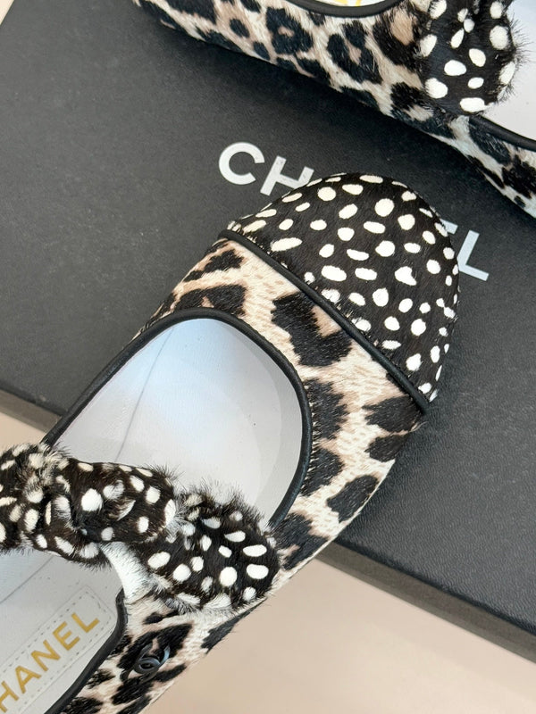 CC Mary Jane Flats Polka Dot Leopard Print Calfskin Pony Hair 841987