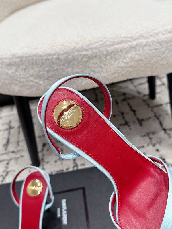 YSL Kirat Cross-Strap Stiletto Sandals 9.5cm Red Blue Cowhide Leather 847158