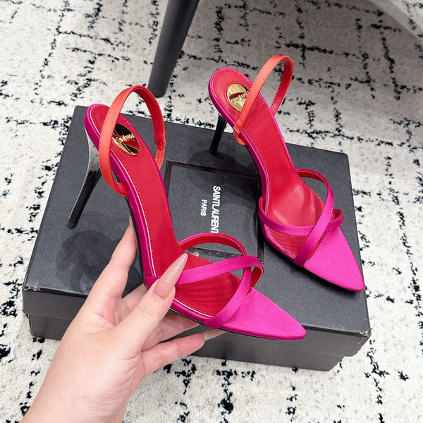 YSL Kirat Cross-Strap Stiletto Sandals 9.5cm Red Pink Cowhide Leather 847155