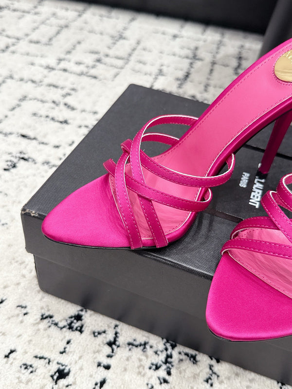 YSL Kirat Cross-Strap Stiletto Mules 10.5cm Pink Cowhide Leather 847148