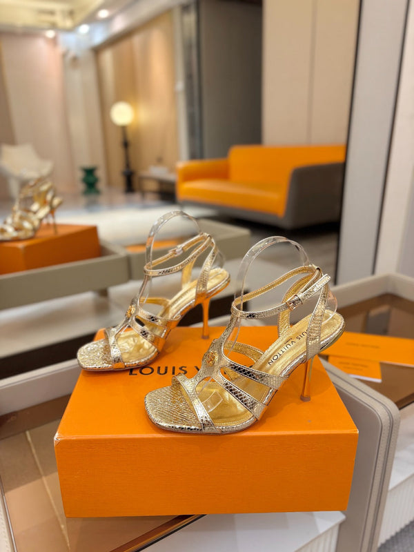 LV Isola Sandals 9.5cm Gold Metallic Calfskin Leather 844399