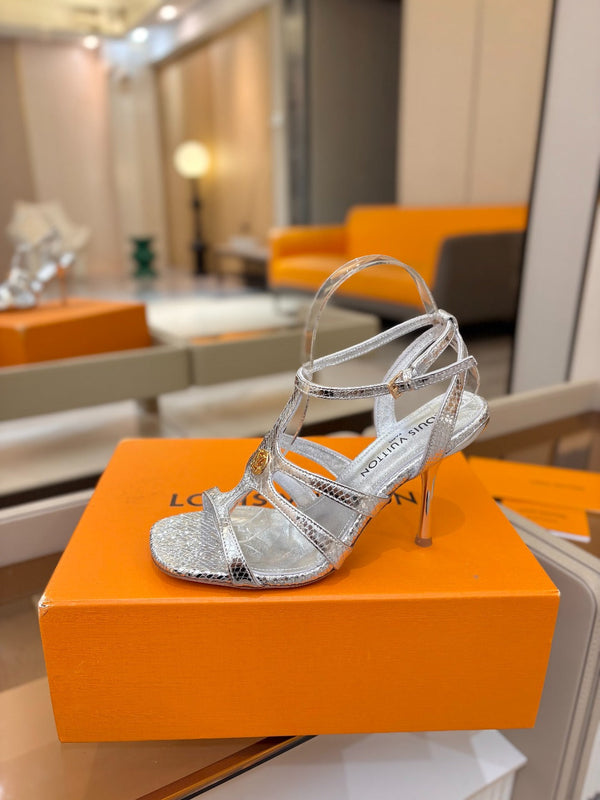 LV Isola Sandals 9.5cm Silver Metallic Calfskin Leather 844398