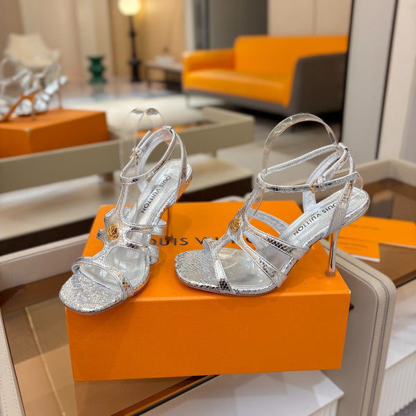 LV Isola Sandals 9.5cm Silver Metallic Calfskin Leather 844398