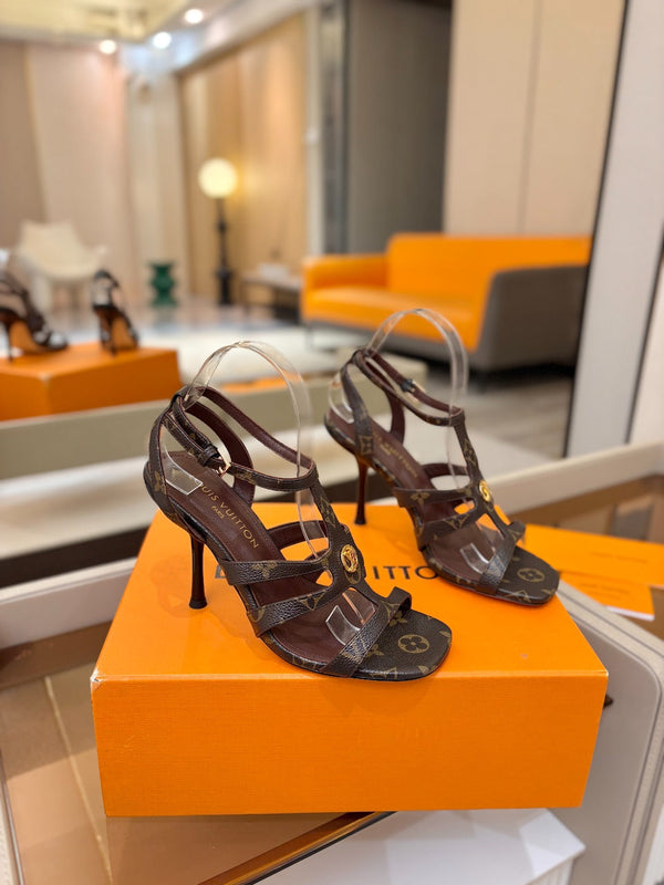 LV Isola Sandals 9.5cm Brown Monogram Calfskin Leather 844396