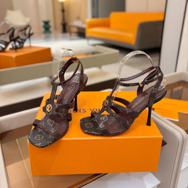 LV Isola Sandals 9.5cm Brown Monogram Calfskin Leather 844396