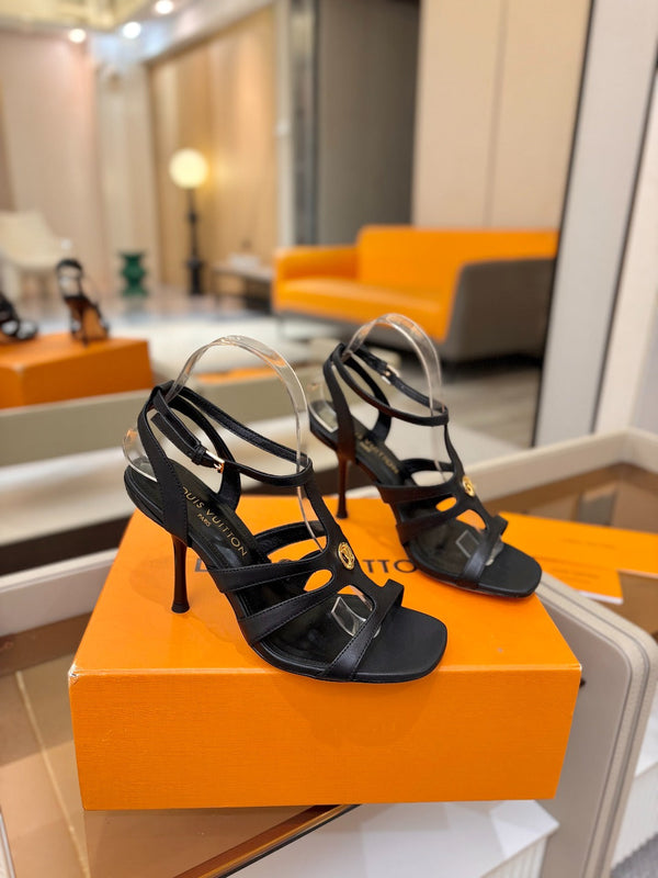 LV Isola Sandals 9.5cm Black Calfskin Leather 844395