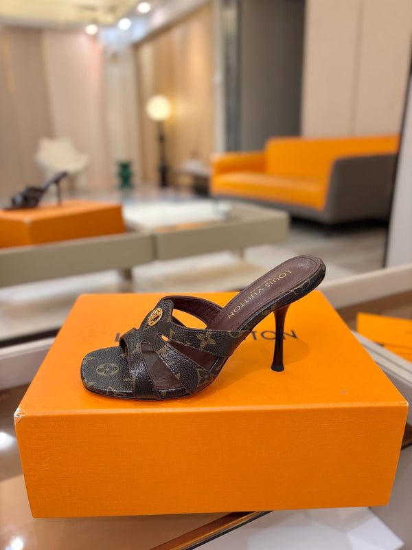 LV Isola Mule 9.5cm Brown Monogram Calfskin Leather 844389
