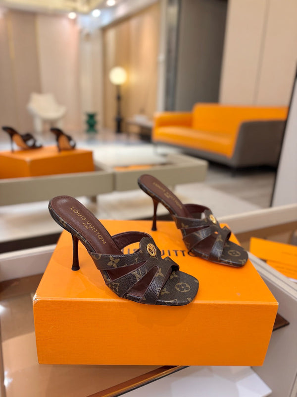 LV Isola Mule 9.5cm Brown Monogram Calfskin Leather 844389