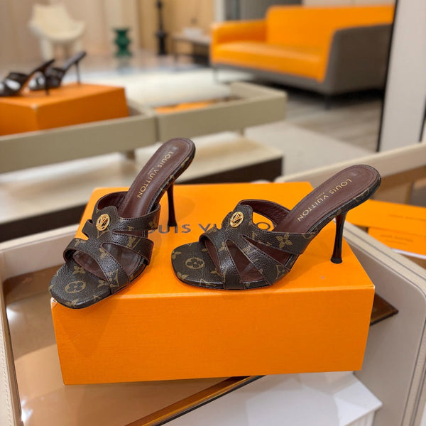 LV Isola Mule 9.5cm Brown Monogram Calfskin Leather 844389
