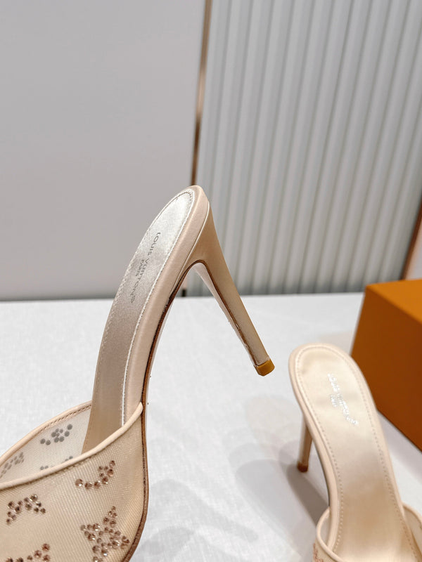 LV Gala Mules 9.5cm Begie Rhinestone Mesh 844228