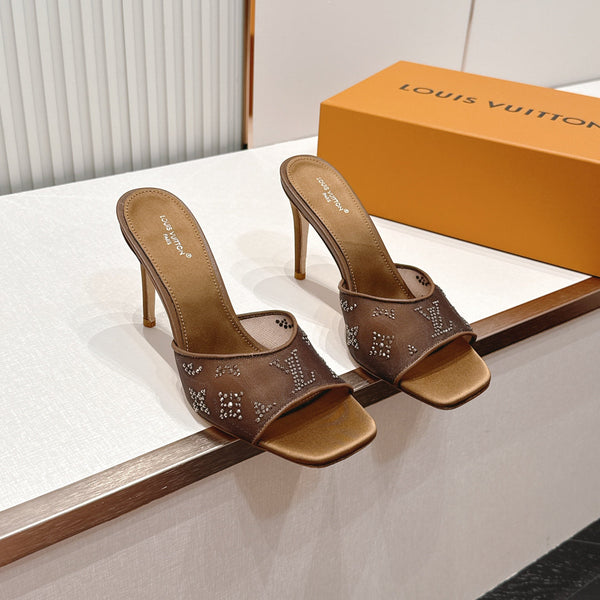 LV Gala Mules 9.5cm Brown Rhinestone Mesh 844227