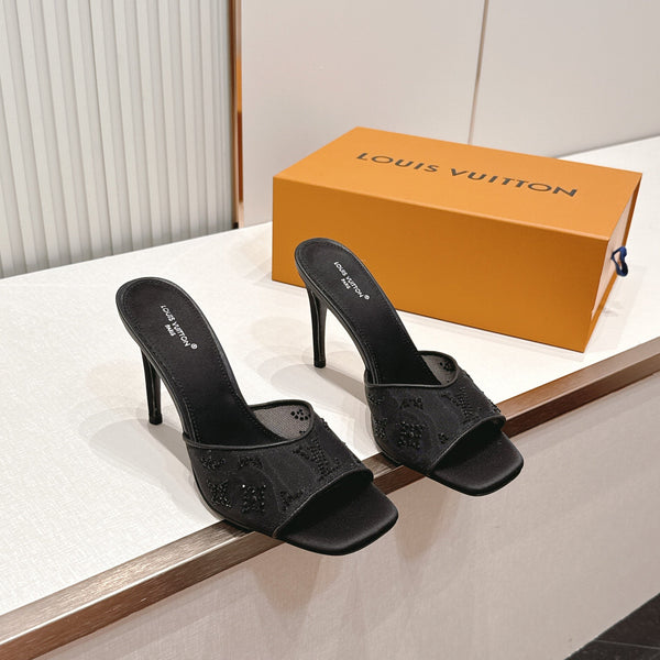 LV Gala Mules 9.5cm Black Rhinestone Mesh 844225