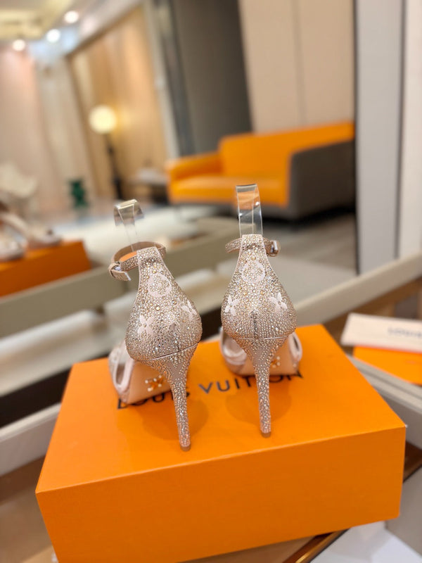 LV Sandals 11cm Begie Silk Rhinestone 844394