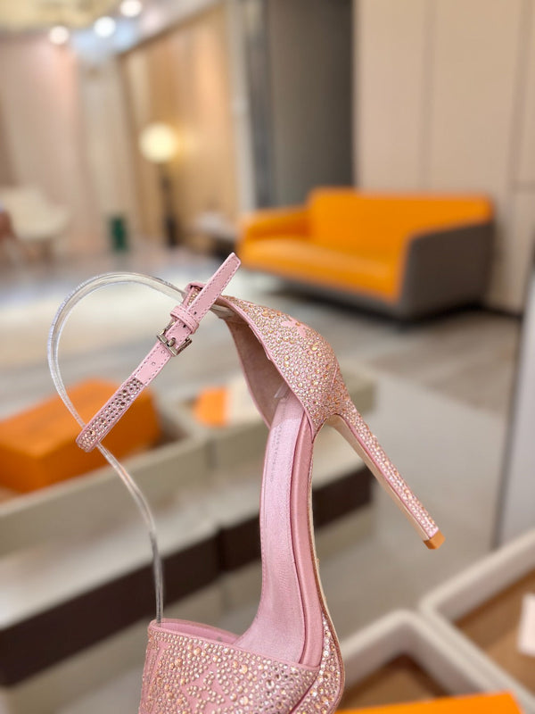 LV Sandals 11cm Pink Silk Rhinestone 844390