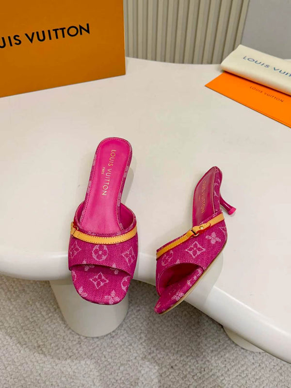 LV Monogram Kitten Heel Mule Sandals 5.5cm Fabric 840362