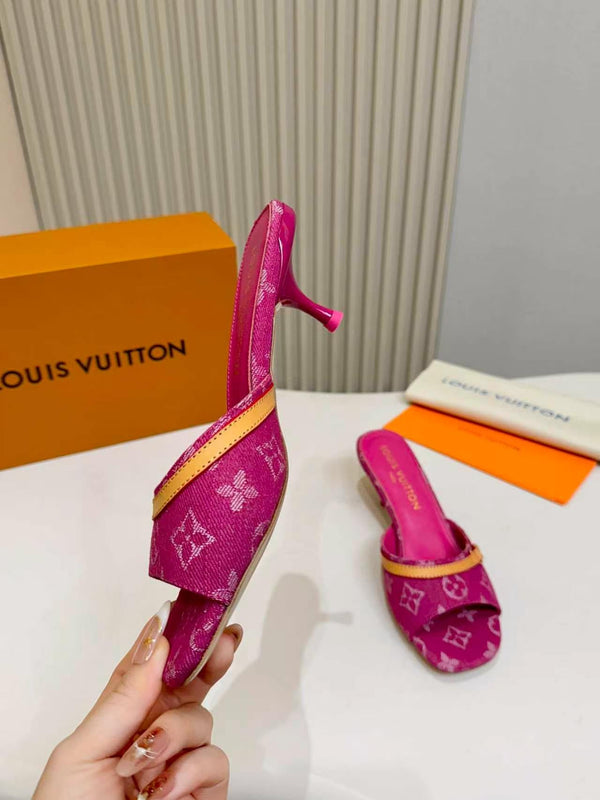 LV Monogram Kitten Heel Mule Sandals 5.5cm Fabric 840362