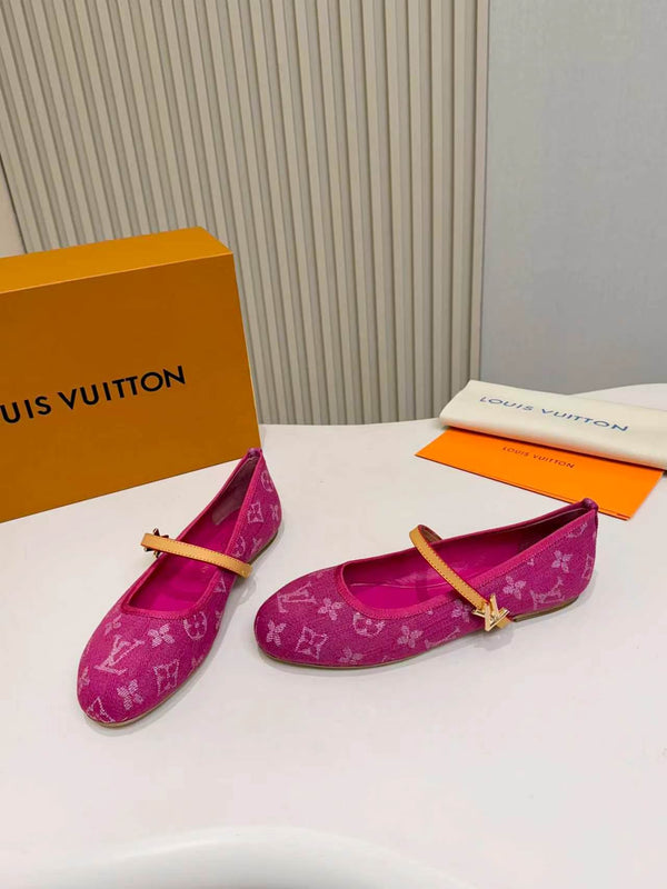 LV Monogram Kitten Ballet Flats Pink Canvas Leather 840354