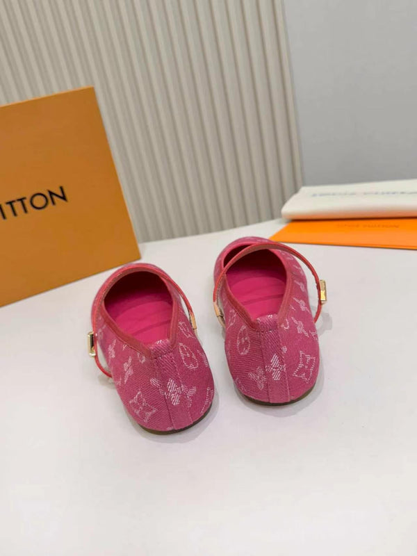 LV Monogram Kitten Ballet Flats Pink Canvas Leather 840354