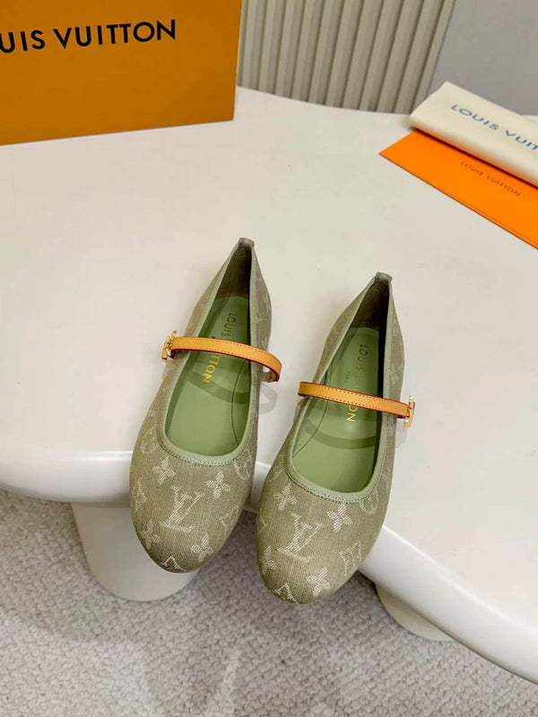 LV Monogram Kitten Ballet Flats Olive Canvas Leather 840353