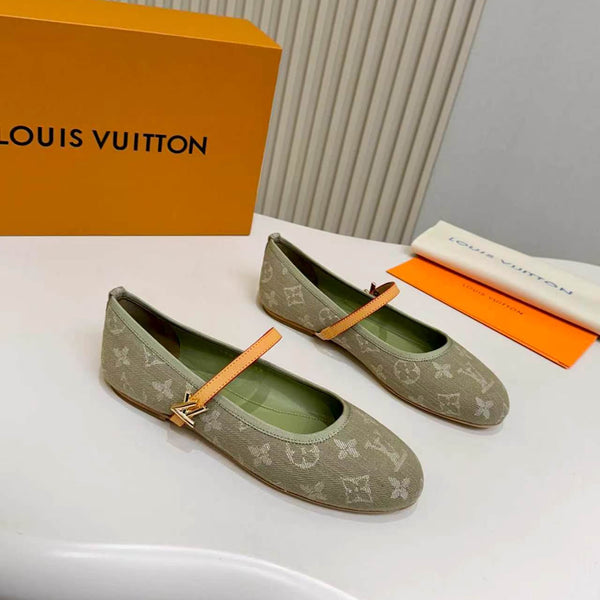 LV Monogram Kitten Ballet Flats Olive Canvas Leather 840353