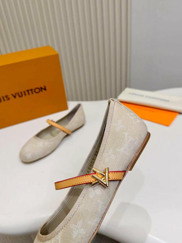 LV Monogram Kitten Ballet Flats Cream Canvas Leather 840351
