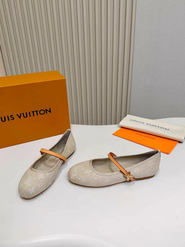 LV Monogram Kitten Ballet Flats Cream Canvas Leather 840351