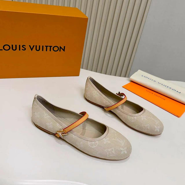LV Monogram Kitten Ballet Flats Cream Canvas Leather 840351