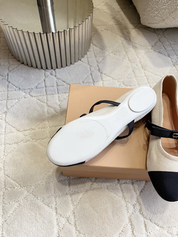GR Mary Jane Flats Black Cream Lambskin & Fabric 851888