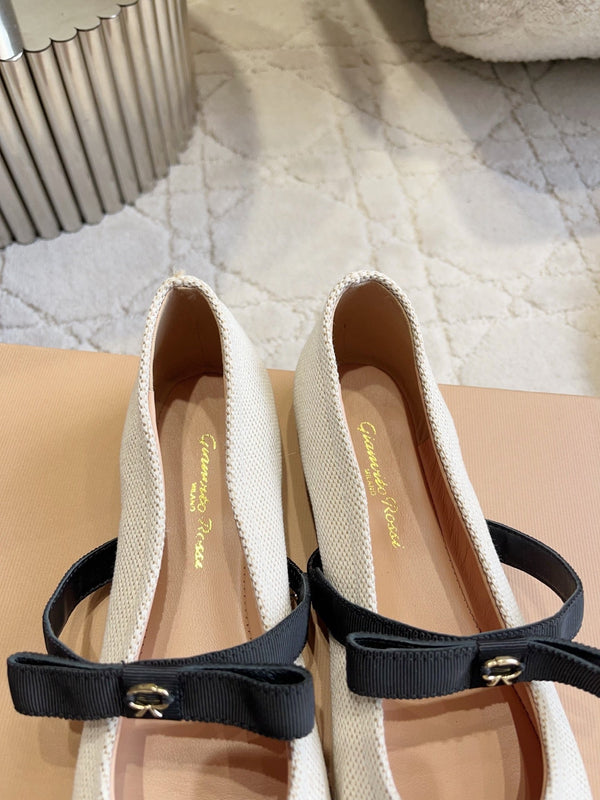 GR Mary Jane Flats Black Cream Lambskin & Fabric 851888