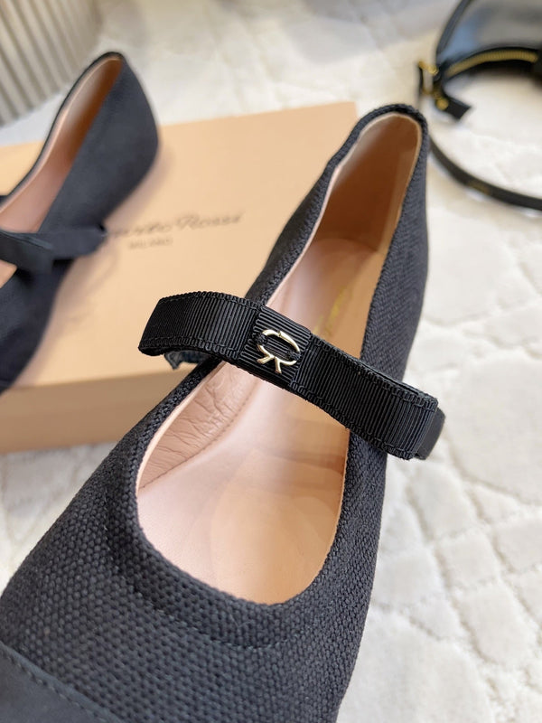 GR Mary Jane Flats Black Lambskin & Fabric 851887