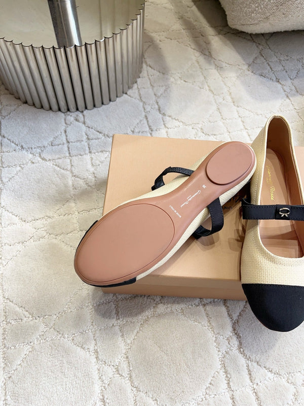 GR Mary Jane Flats Black Beige Lambskin & Fabric 851886