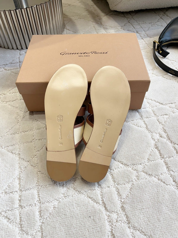 GR Paros Studded Flat Sandals Brown Cowhide & Fabric 851843