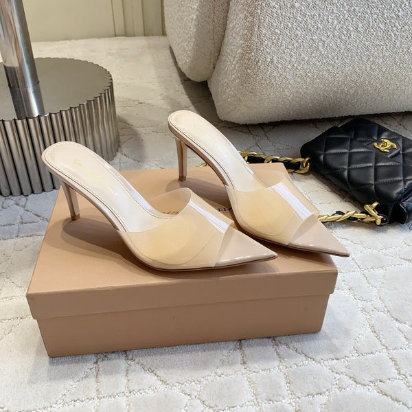 GR Pointed-Toe Mule Sandals 8.5cm Beige Patent Cowhide & PVC 851876
