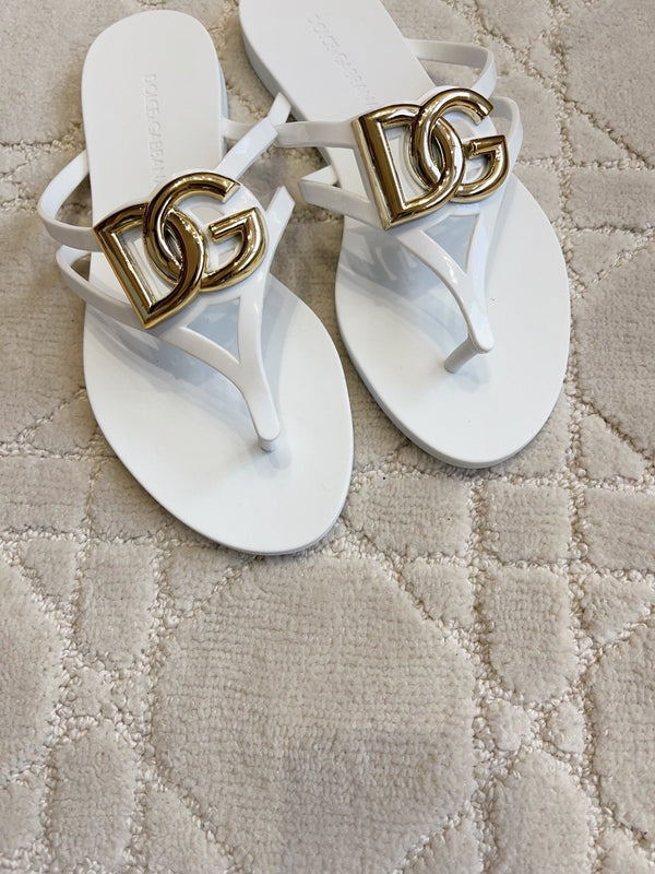 DG Logo Jelly Thong Sandals White Rubber 851868