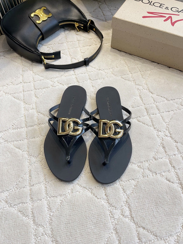 DG Logo Jelly Thong Sandals Black Rubber 851864