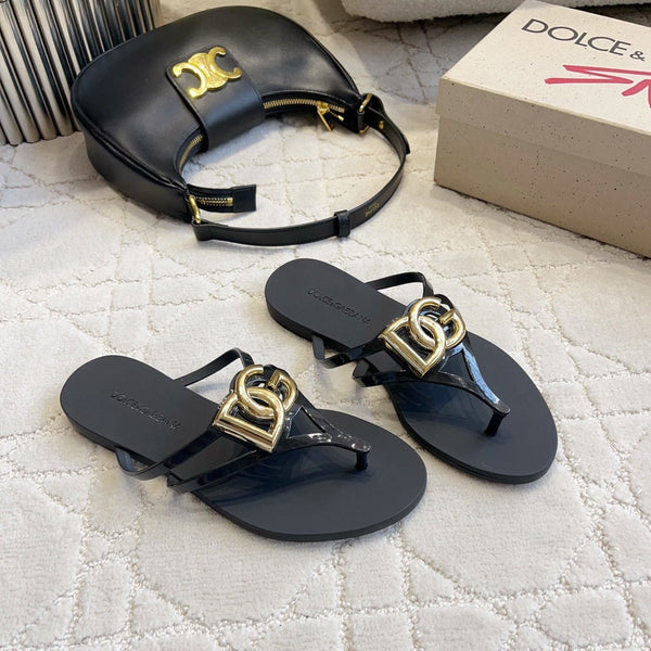 DG Logo Jelly Thong Sandals Black Rubber 851864