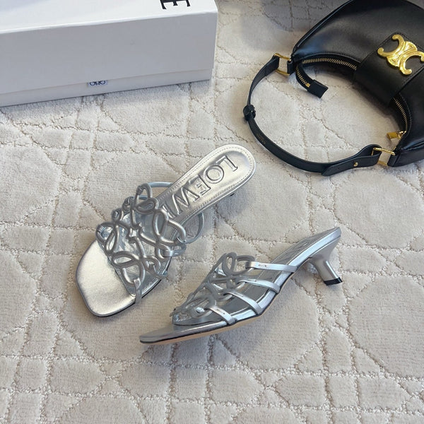 Loew Woven Square-Toe Sandals 3.5cm Silver Metallic Lambskin 851676