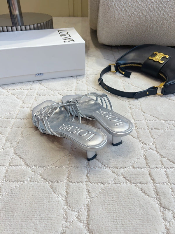 Loew Woven Square-Toe Sandals 3.5cm Silver Metallic Lambskin 851676