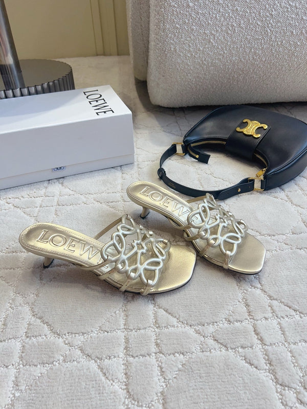 Loew Woven Square-Toe Sandals 3.5cm Gold Metallic Lambskin 851675