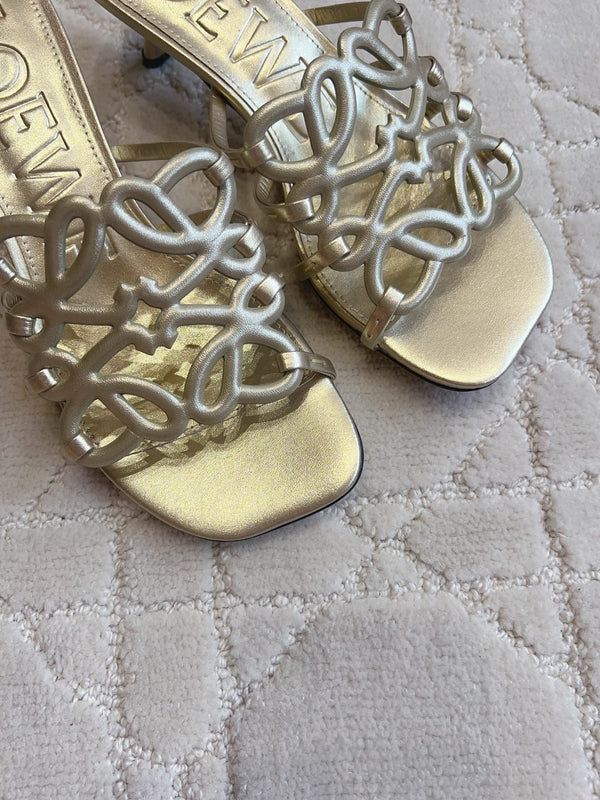 Loew Woven Square-Toe Sandals 3.5cm Gold Metallic Lambskin 851675