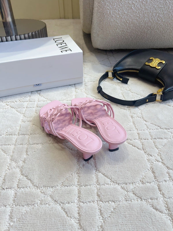 Loew Woven Square-Toe Sandals 3.5cm Pink Lambskin 851673