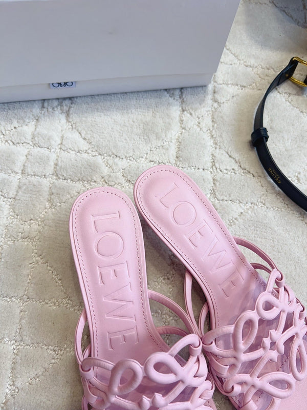Loew Woven Square-Toe Sandals 3.5cm Pink Lambskin 851673