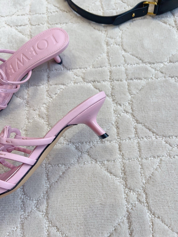 Loew Woven Square-Toe Sandals 3.5cm Pink Lambskin 851673