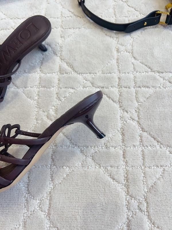 Loew Woven Square-Toe Sandals 3.5cm Deep Chocolate Lambskin 851670