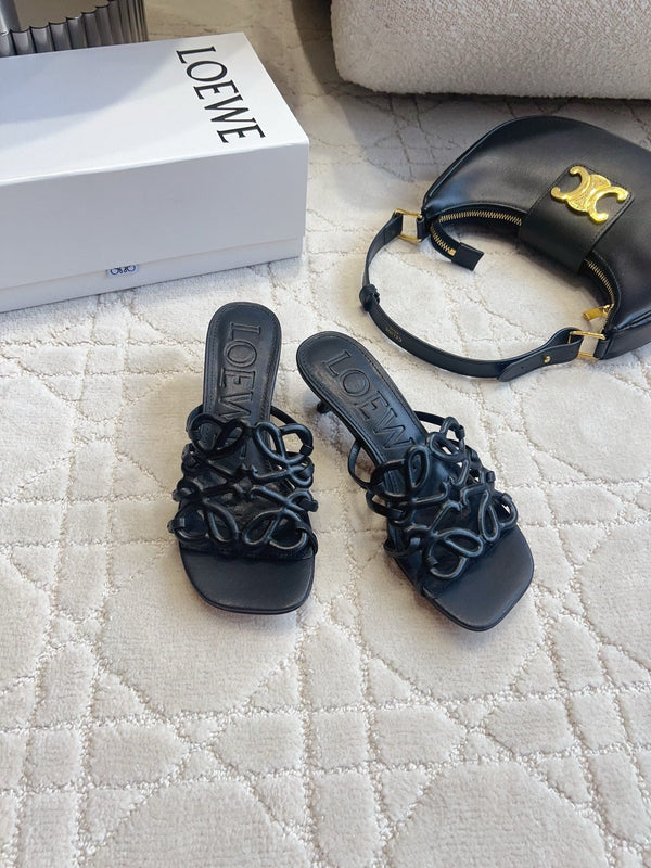 Loew Woven Square-Toe Sandals 3.5cm Black Lambskin 851669