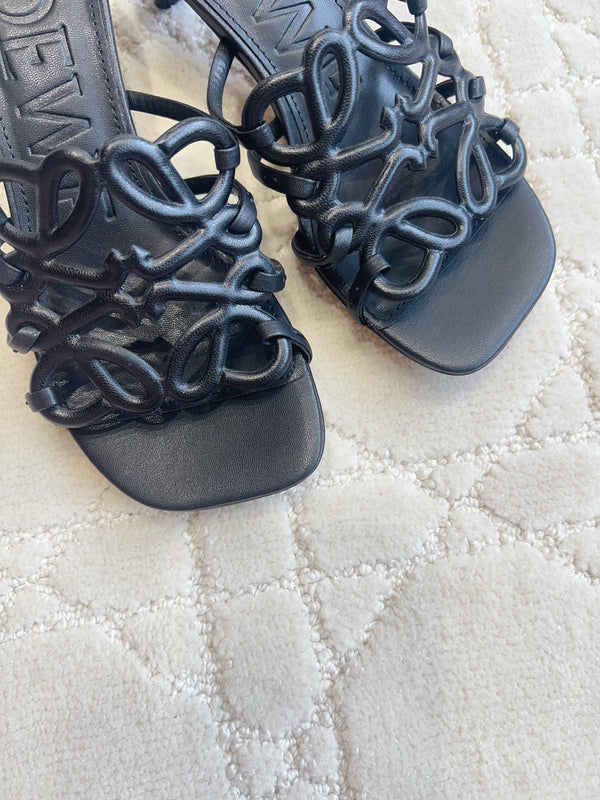 Loew Woven Square-Toe Sandals 3.5cm Black Lambskin 851669