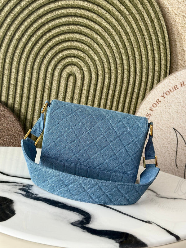 CC Classic Flap Bag 25.5cm Blue Quilted Denim