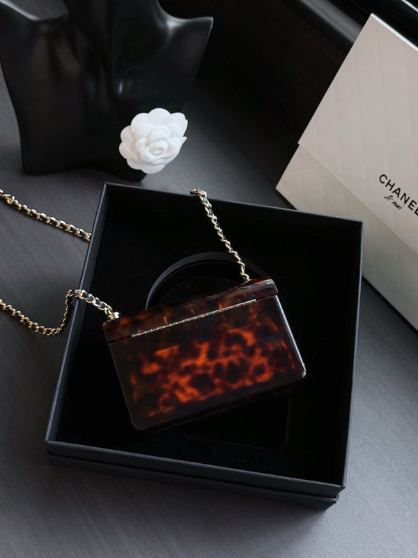 CC 25C Mini Flap Bag 12cm Brown Black Tortoiseshell Acrylic